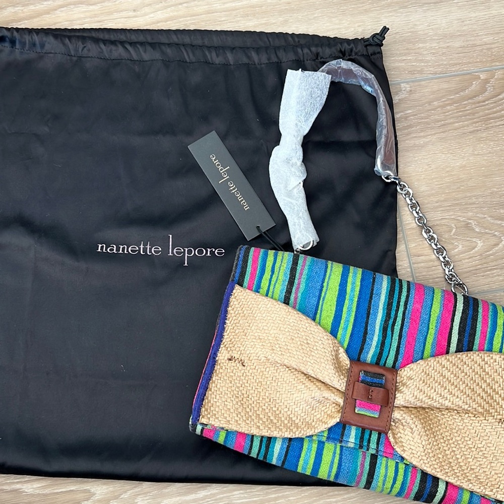 Nanette Lepore Stripe Linen Clutch Shoulder Bag NWT and dust bag